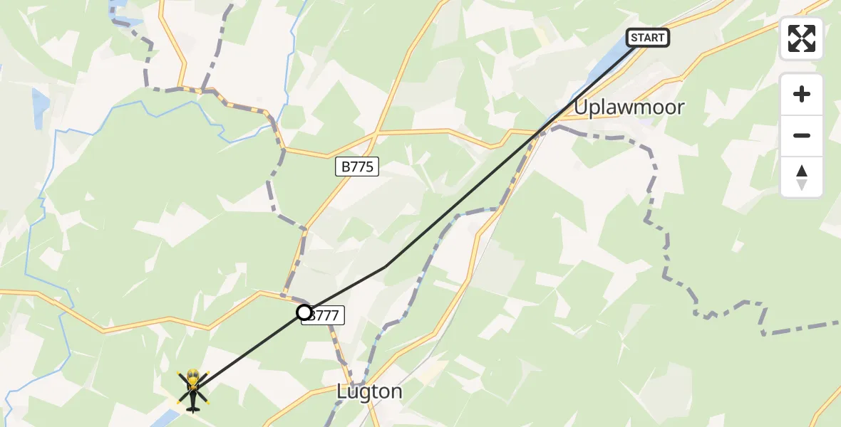 Flight route Police Helicopter Uplawmoor - Hessilhead, 05 May 2026, 16:54