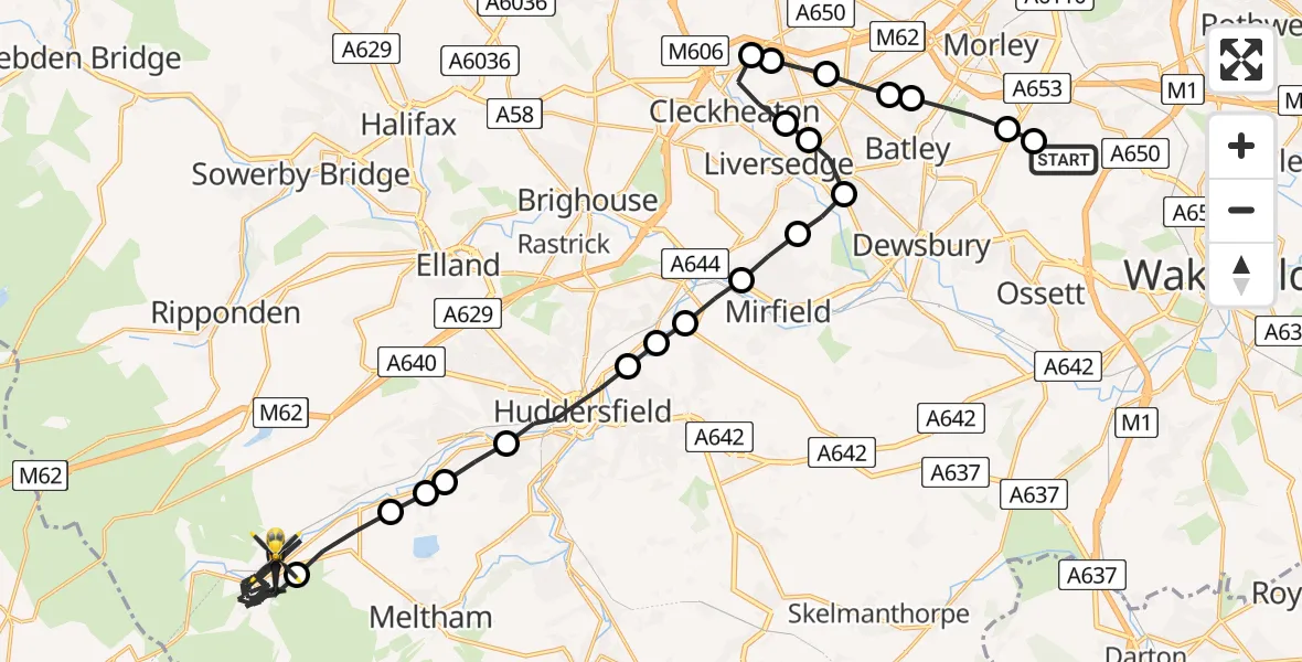 Flight route Police Helicopter Woodkirk - Marsden, 05 May 2026, 17:08