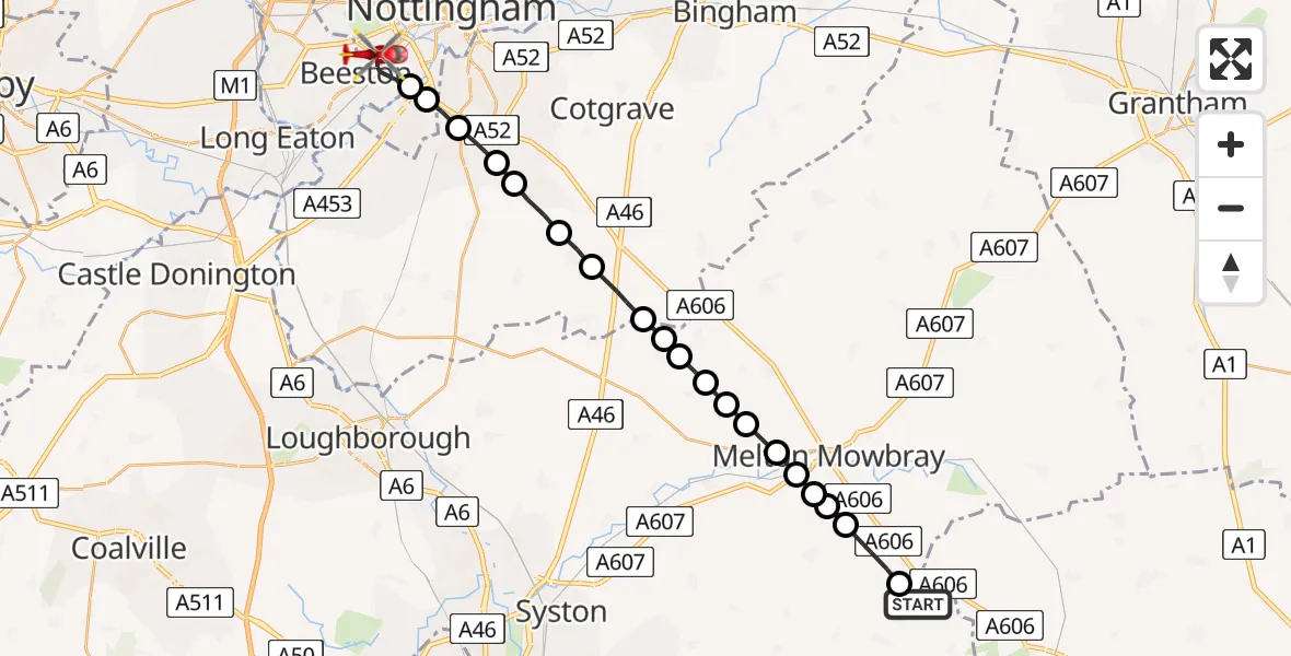 Flight route Air Ambulance Helicopter Pickwell - Beeston, 05 May 2026, 17:14