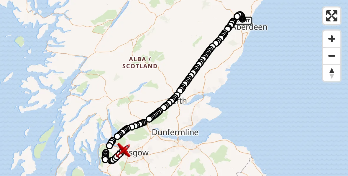 Flight route Air Ambulance Aircraft Aberdeen International Airport - Glasgow Airport, 05 May 2026, 17:15