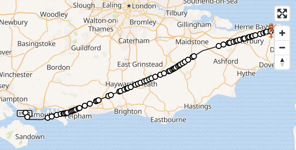 Flight route Coastguard Helicopter Solent Airport - Manston Airport, 05 May 2026, 17:19