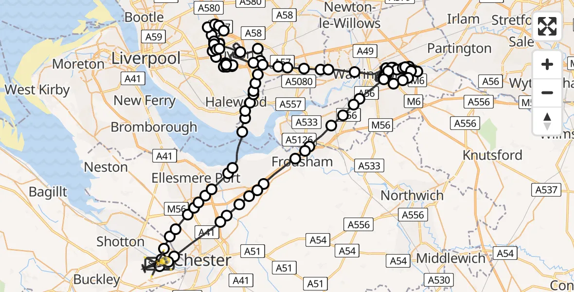 Flight route Police Helicopter Hawarden Airport - Hawarden Airport, 05 May 2026, 17:23