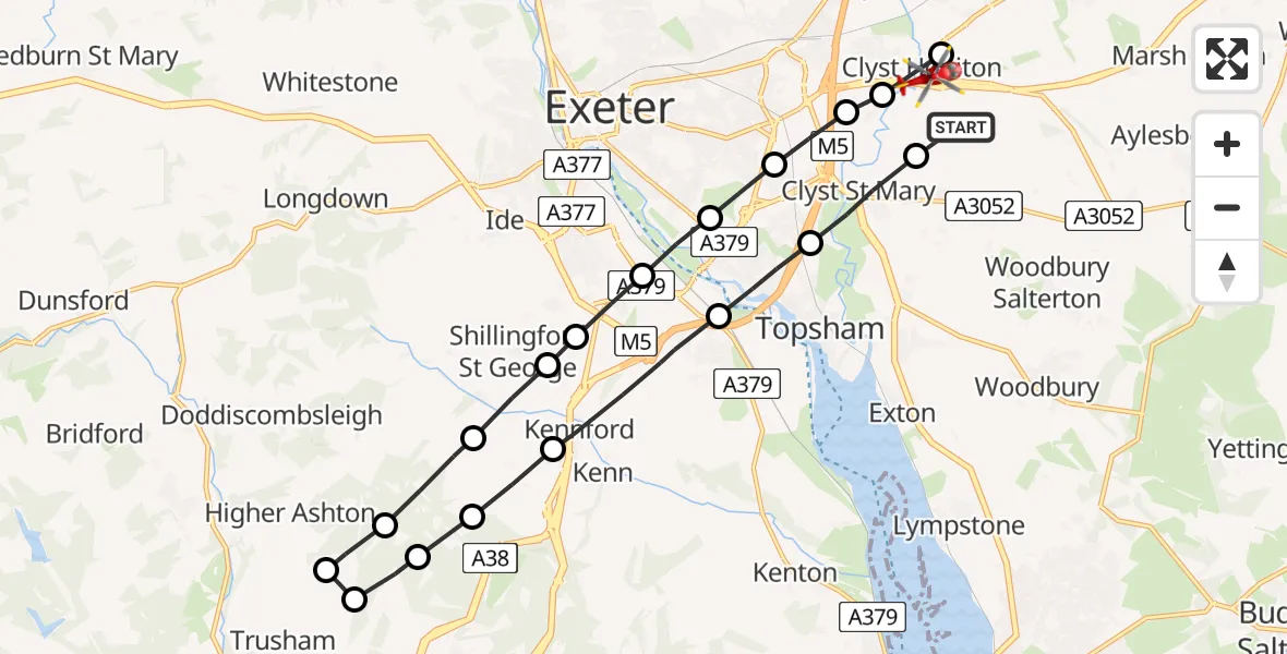 Flight route Air Ambulance Helicopter Clyst Honiton - East Devon, 05 May 2026, 17:26