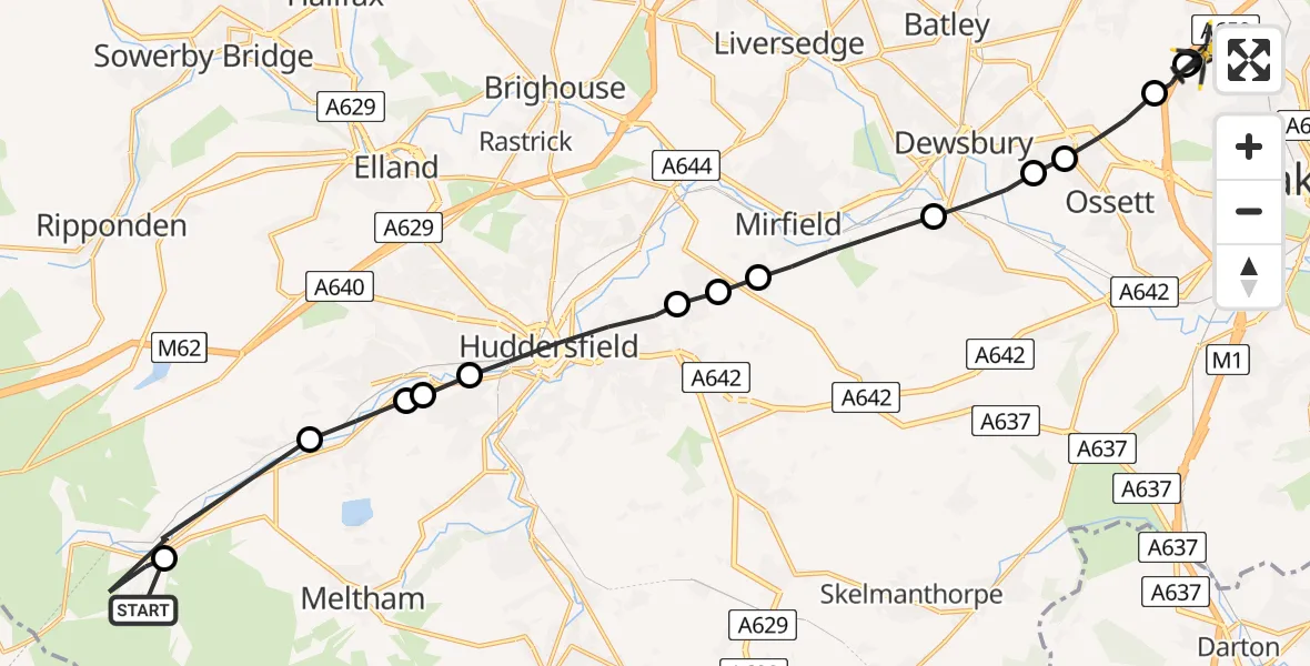 Flight route Police Helicopter Marsden - Wrenthorpe, 05 May 2026, 17:34