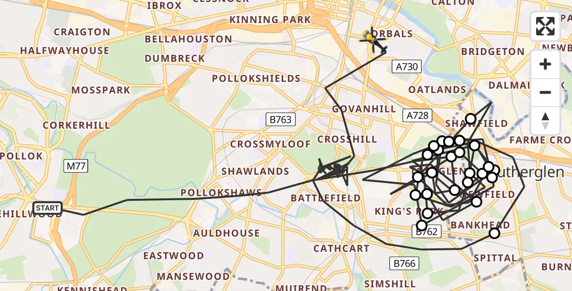 Flight route Police Helicopter Glasgow - Glasgow, 05 May 2026, 17:40