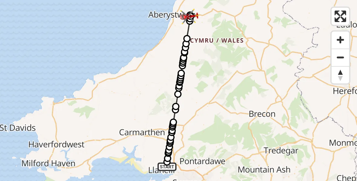 Flight route Air Ambulance Helicopter Dafen - Goginan, 05 May 2026, 17:43