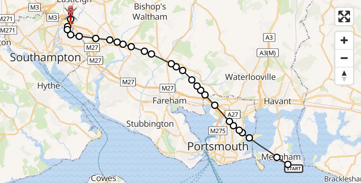 Flight route Air Ambulance Helicopter English Channel - Southampton Airport, 05 May 2026, 17:50