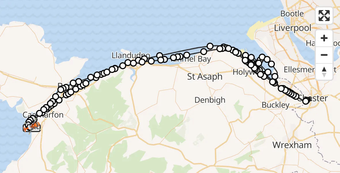Flight route Coastguard Helicopter Caernarfon Airport - Caernarfon Airport, 05 May 2026, 18:11