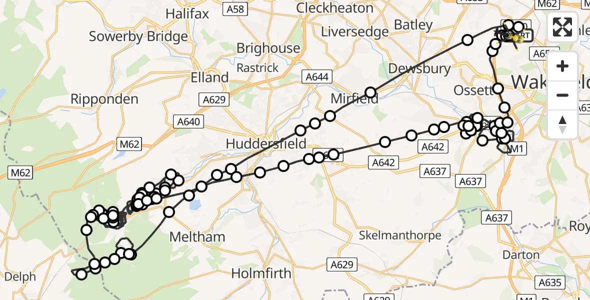 Flight route Police Helicopter Wrenthorpe - Wrenthorpe, 05 May 2026, 18:12