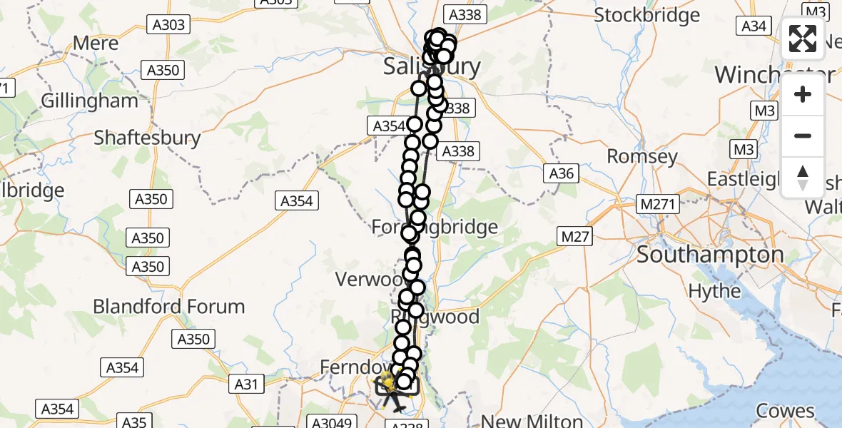 Flight route Police Helicopter Bournemouth Airport - Bournemouth Airport, 05 May 2026, 19:15