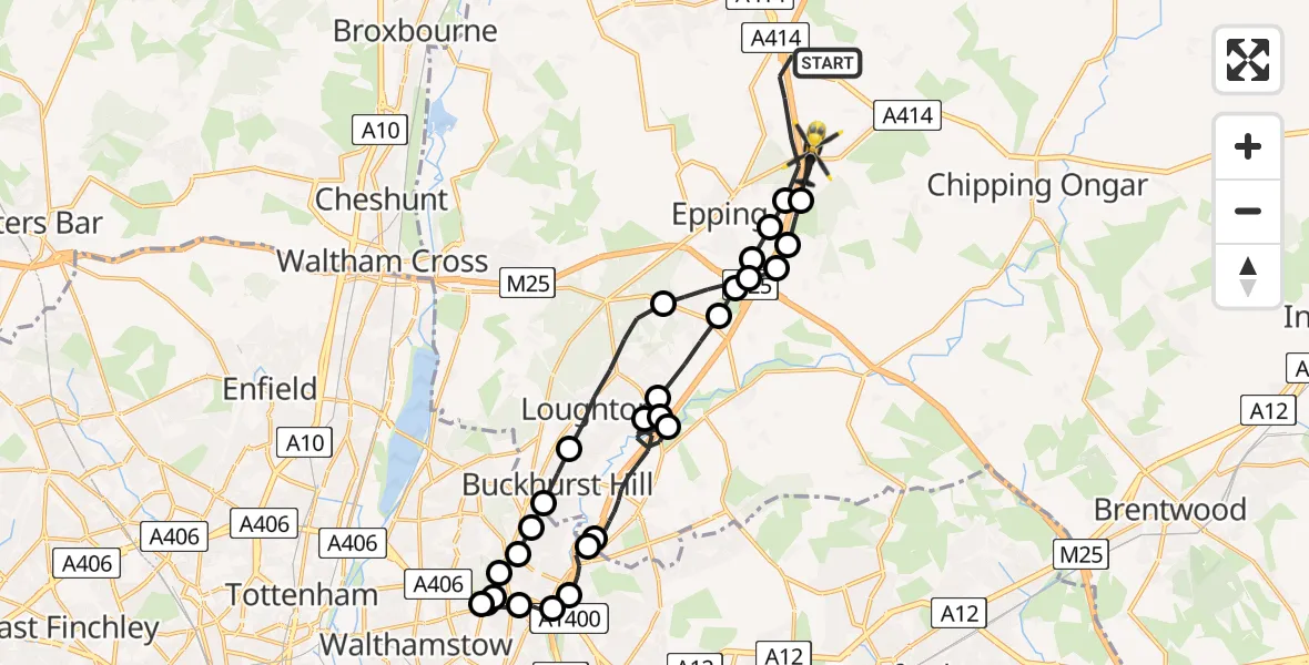 Flight route Police Helicopter North Weald Bassett - North Weald Airfield, 05 May 2026, 19:20