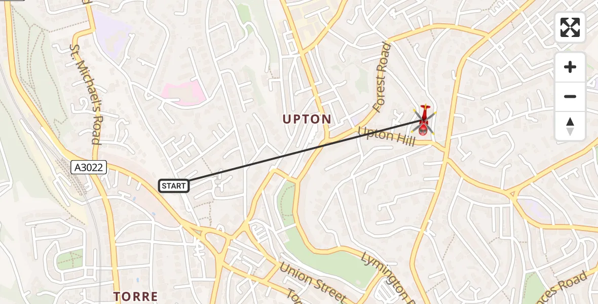Flight route Air Ambulance Helicopter Torquay - Torquay, 05 May 2026, 19:38