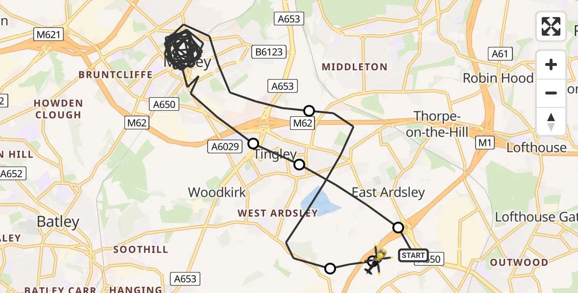 Flight route Police Helicopter Brandy Carr - Wrenthorpe, 05 May 2026, 20:04