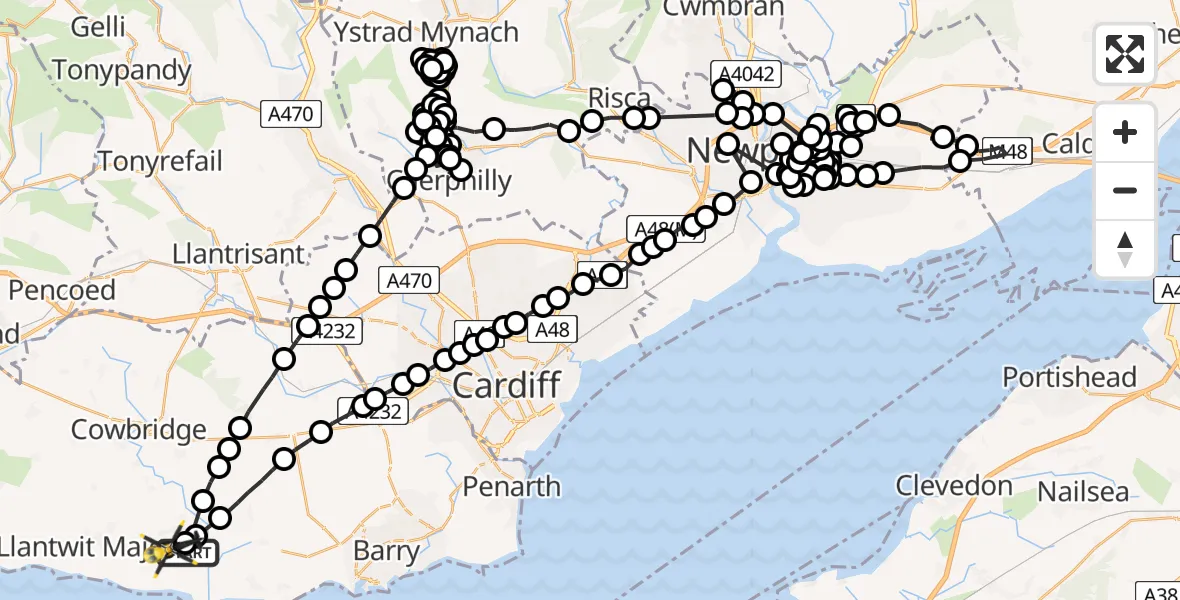 Flight route Police Helicopter St Athan - MOD St Athan, 05 May 2026, 20:30