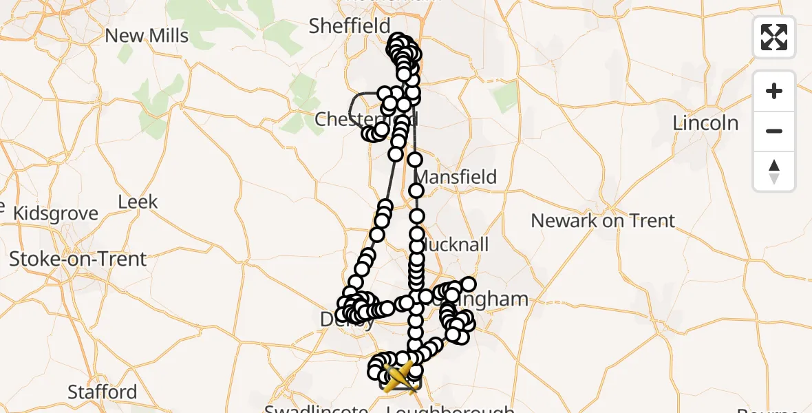 Flight route Police Aircraft East Midlands Airport - East Midlands Airport, 05 May 2026, 20:39