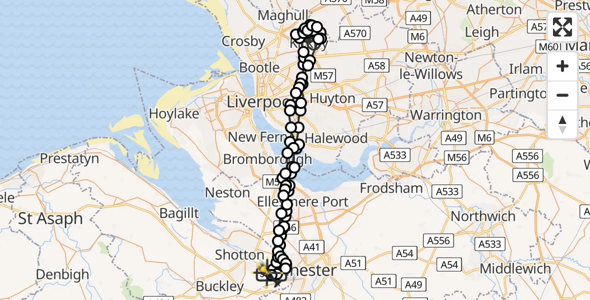 Flight route Police Helicopter Hawarden Airport - Hawarden Airport, 05 May 2026, 20:51