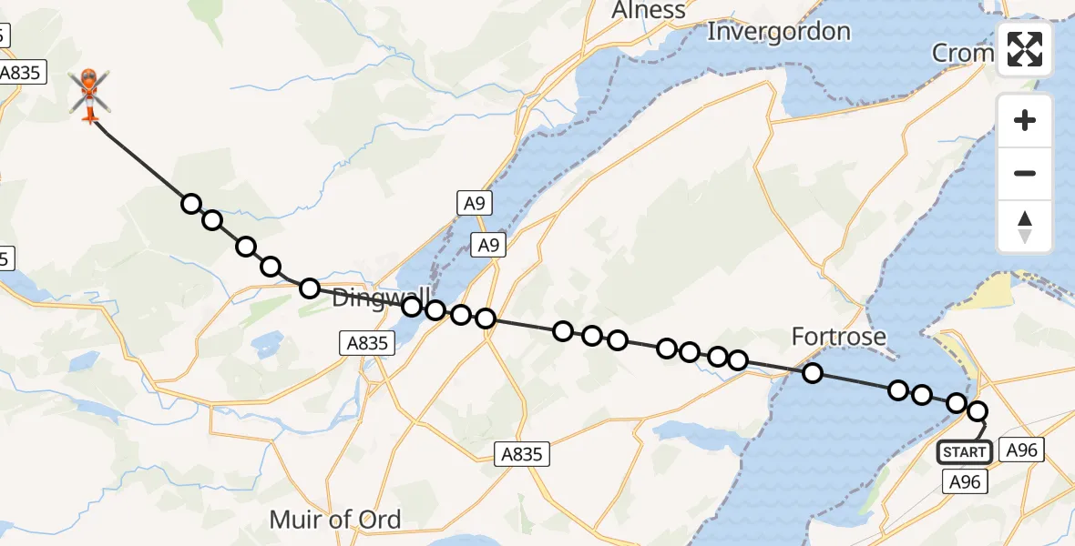 Flight route Coastguard Helicopter Inverness Airport - Highland, 05 May 2026, 20:59