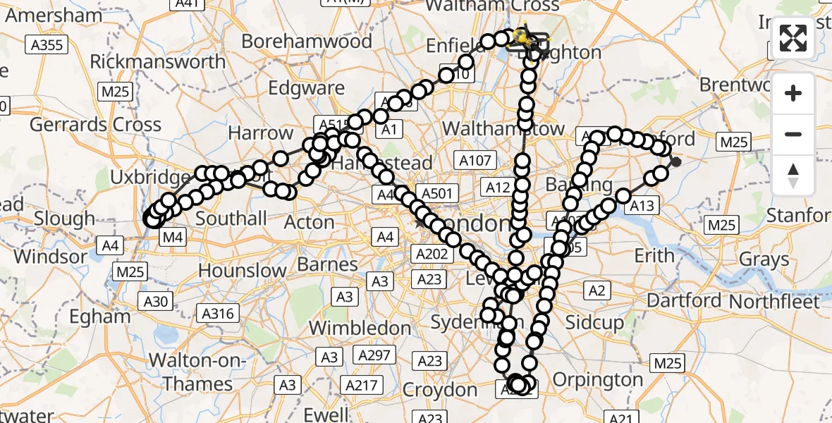 Flight route Police Helicopter Metropolitan Police Air Support Unit Lippitts Hill - Metropolitan Police Air Support Unit Lippitts Hill, 05 May 2026, 21:04