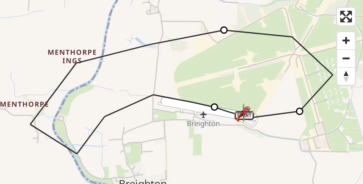 Flight route Air Ambulance Helicopter Breighton Airfield - Breighton Airfield, 05 May 2026, 21:19