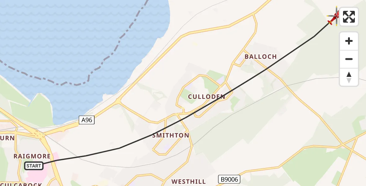 Flight route Air Ambulance Helicopter Inverness - Inverness, 05 May 2026, 21:27