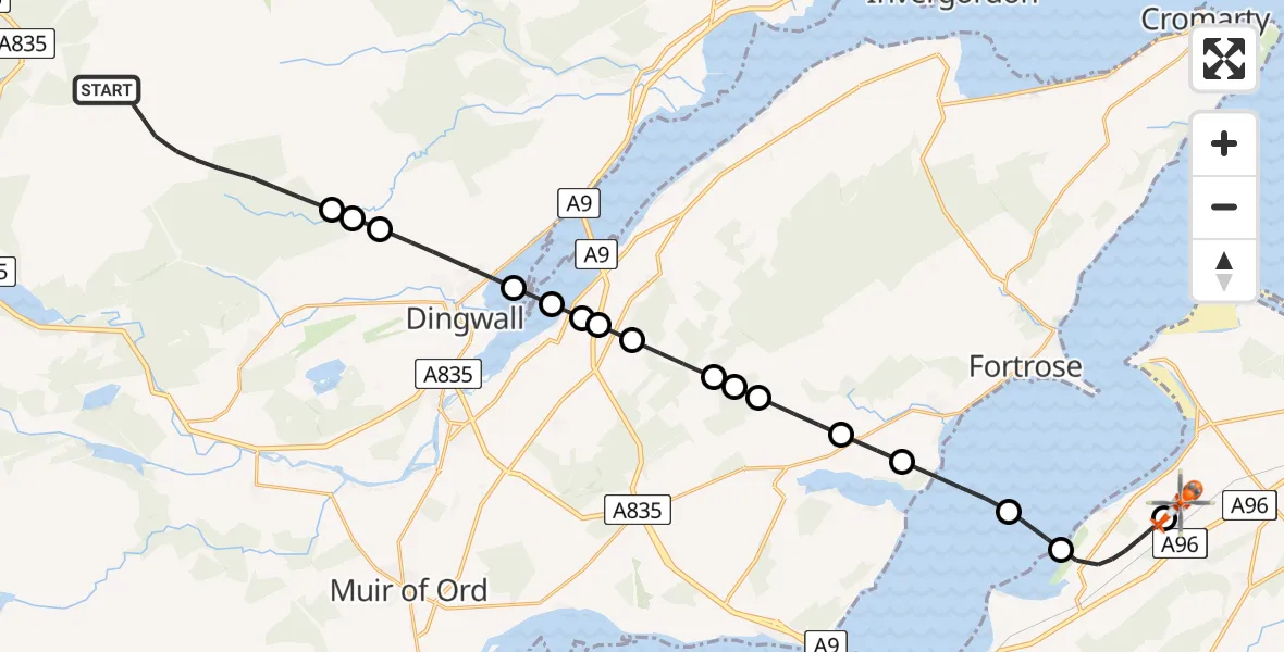 Flight route Coastguard Helicopter Highland - Inverness Airport, 05 May 2026, 21:35