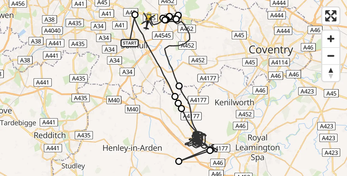 Flight route Police Helicopter Solihull - Solihull, 05 May 2026, 21:56