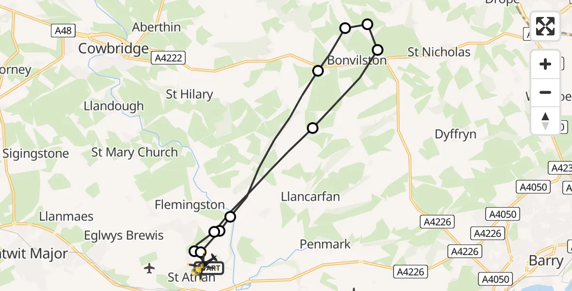 Flight route Police Helicopter St Athan - St Athan, 05 May 2026, 22:52