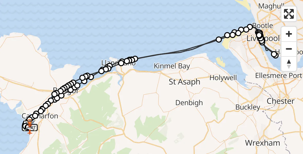 Flight route Coastguard Helicopter Caernarfon Airport - Caernarfon Airport, 05 May 2026, 23:25