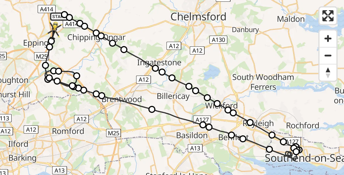 Flight route Police Helicopter North Weald Bassett - North Weald Airfield, 05 May 2026, 23:45