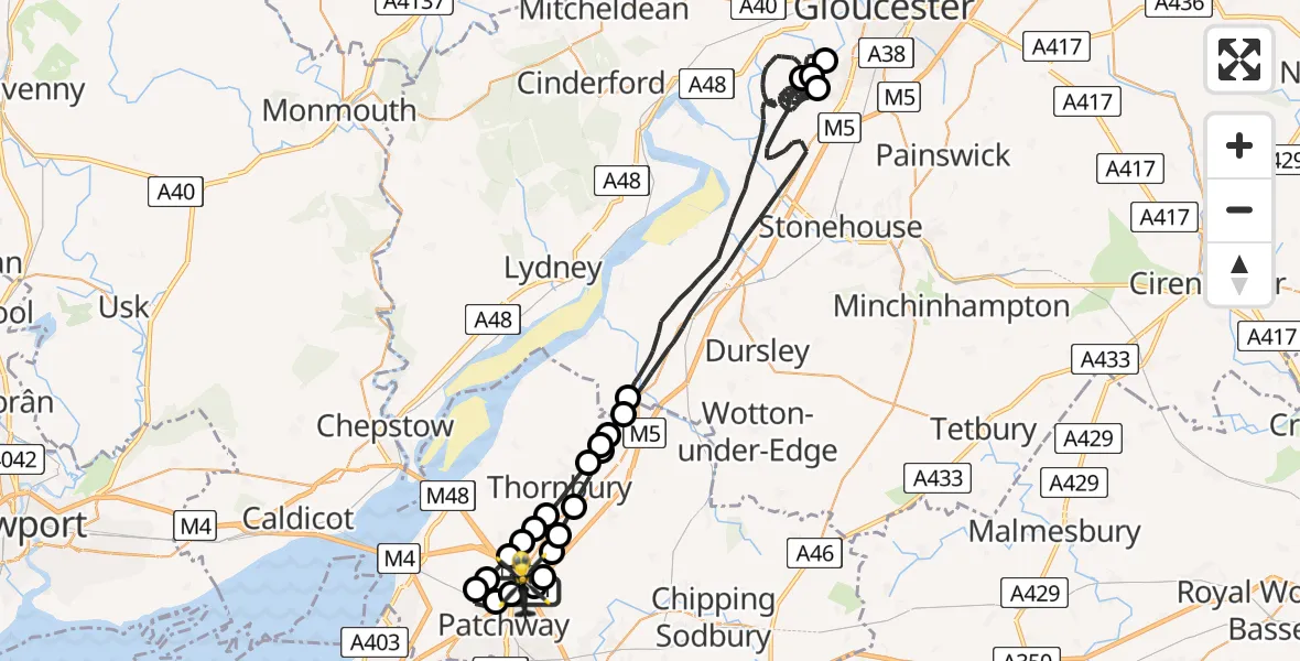 Flight route Police Helicopter Almondsbury Helicopter Base - Almondsbury Helicopter Base, 06 May 2026, 01:08