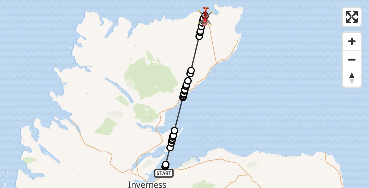 Flight route Air Ambulance Helicopter Ardersier - Thurso, 06 May 2026, 02:06