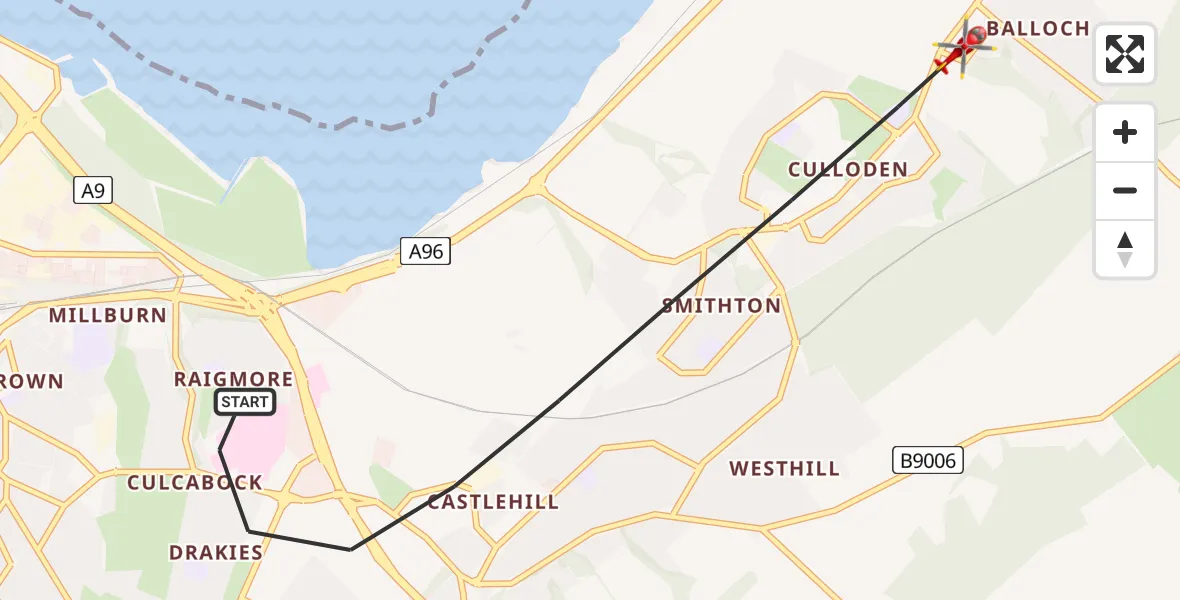 Flight route Air Ambulance Helicopter Inverness - Inverness, 06 May 2026, 04:17
