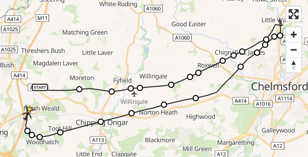 Flight route Police Helicopter North Weald Bassett - North Weald Airfield, 06 May 2026, 04:18