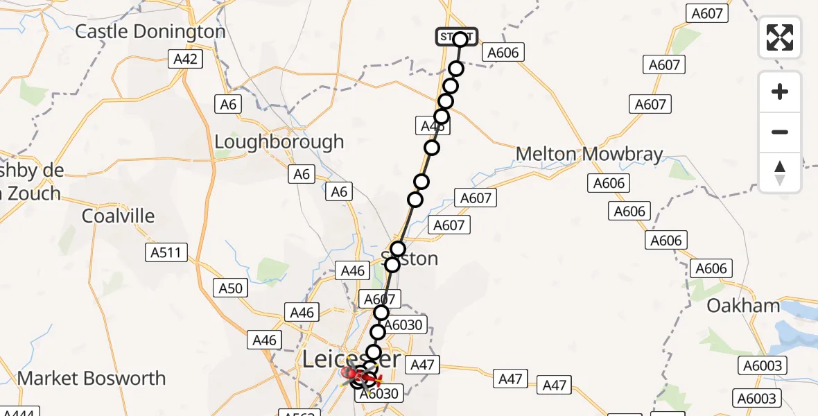 Flight route Air Ambulance Helicopter Nottingham Heliport - Highfields, 06 May 2026, 06:44