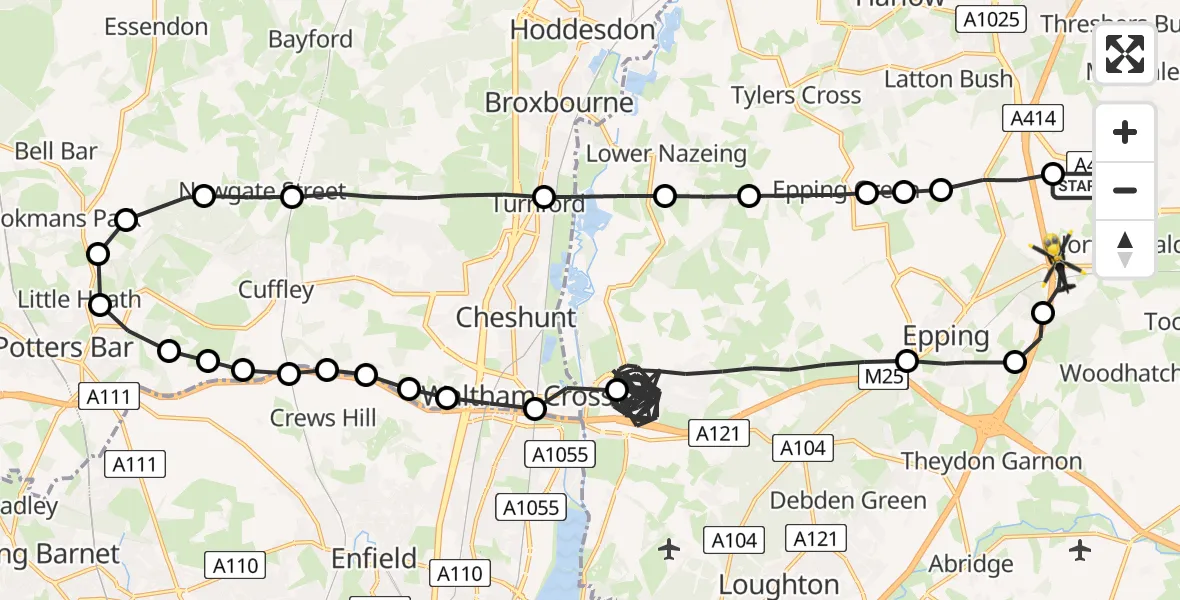 Flight route Police Helicopter North Weald Airfield - Coopersale, 06 May 2026, 07:54