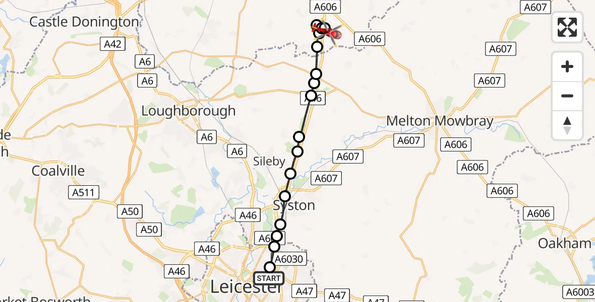 Flight route Air Ambulance Helicopter Spinney Hills - Rushcliffe, 06 May 2026, 08:59