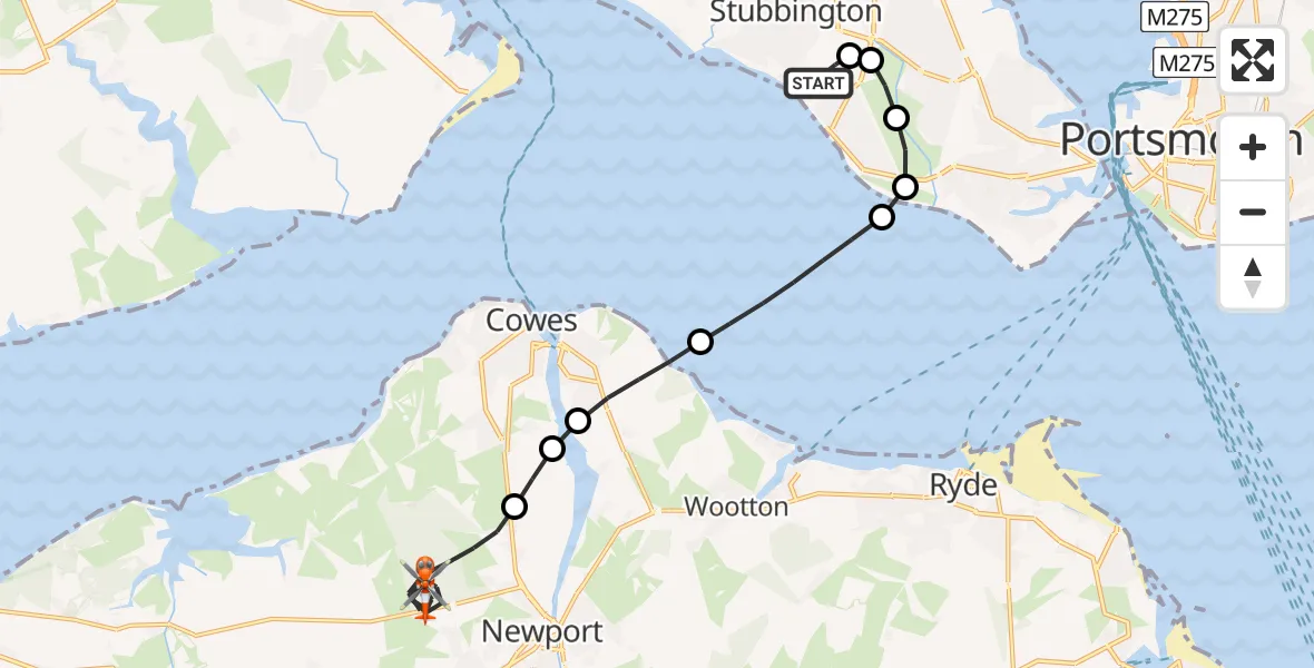 Flight route Coastguard Helicopter Solent Airport - Newport, 06 May 2026, 09:35