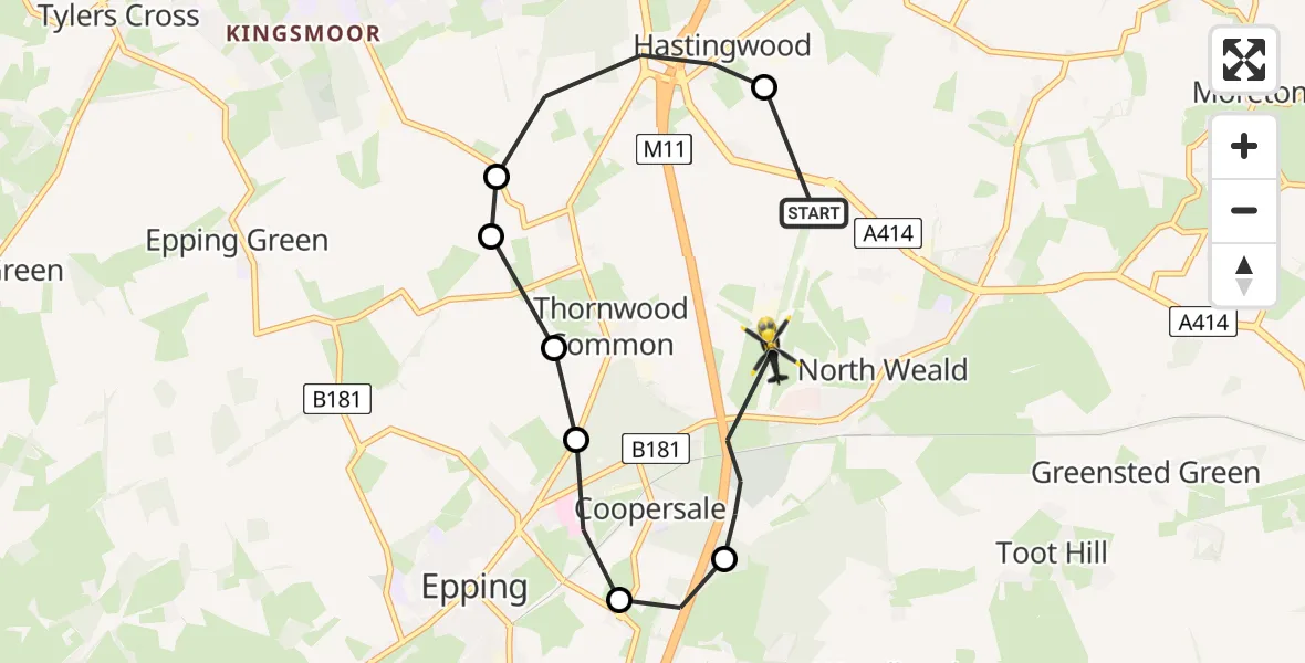 Flight route Police Helicopter North Weald Airfield - North Weald Airfield, 06 May 2026, 09:45