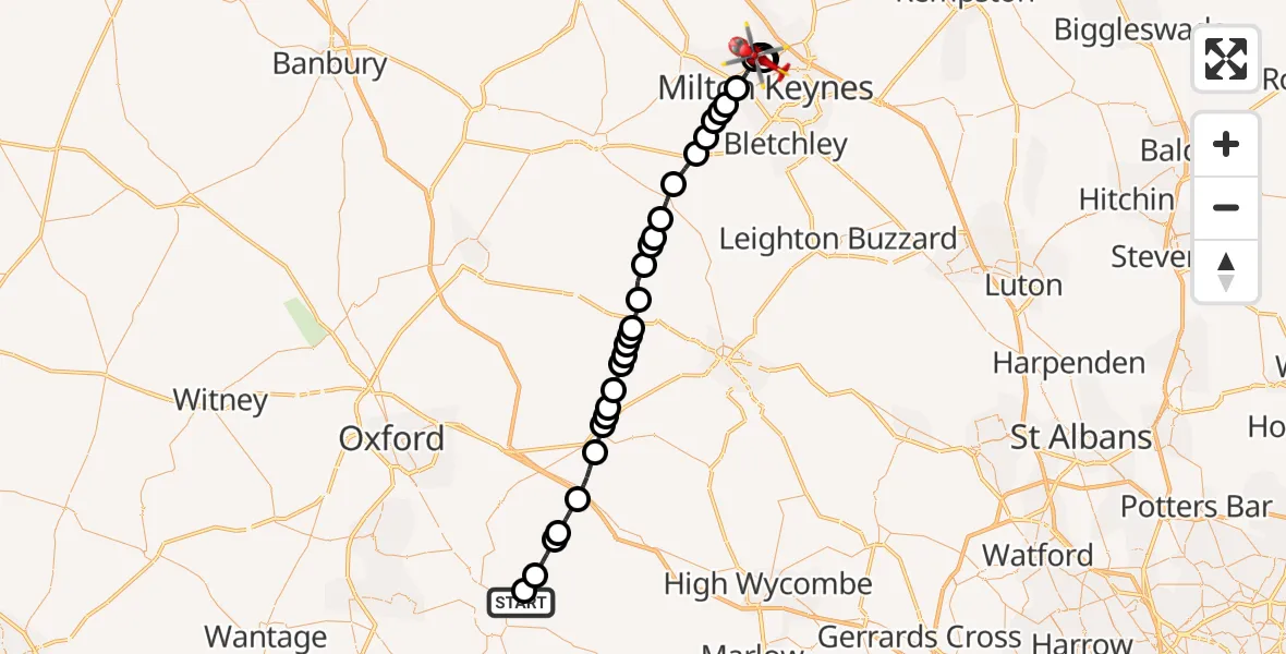 Flight route Air Ambulance Helicopter RAF Benson - Linford Wood, 06 May 2026, 09:54