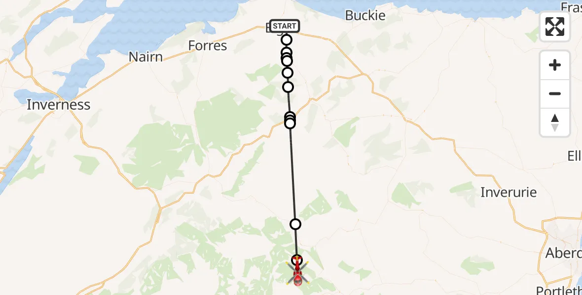 Flight route Air Ambulance Helicopter Elgin - Daldownie, 06 May 2026, 10:05