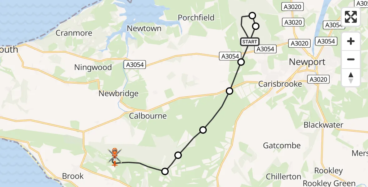 Flight route Coastguard Helicopter Newport - Brighstone, 06 May 2026, 10:06