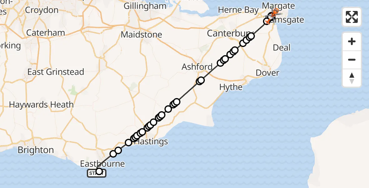 Flight route Coastguard Helicopter English Channel - Manston Airport, 06 May 2026, 10:38