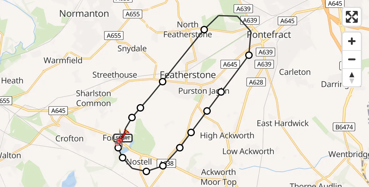 Flight route Air Ambulance Helicopter YAA Nostell Helicopter Port - YAA Nostell Helicopter Port, 06 May 2026, 10:40
