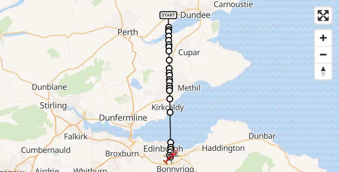 Flight route Air Ambulance Helicopter Inchture - Moredun, 06 May 2026, 10:45