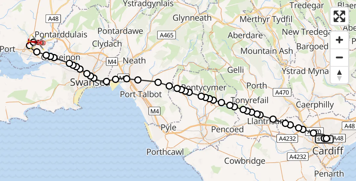 Flight route Air Ambulance Helicopter Birchgrove - Dafen, 06 May 2026, 10:52