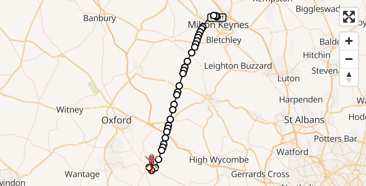 Flight route Air Ambulance Helicopter Wolverton - RAF Benson, 06 May 2026, 11:13