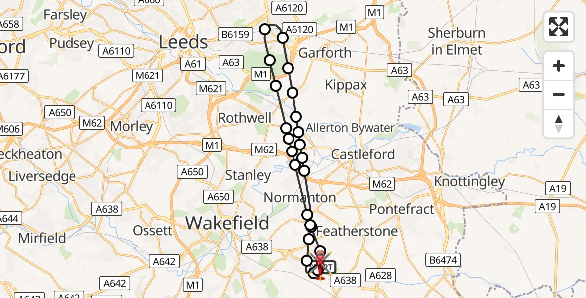 Flight route Air Ambulance Helicopter YAA Nostell Helicopter Port - YAA Nostell Helicopter Port, 06 May 2026, 11:25