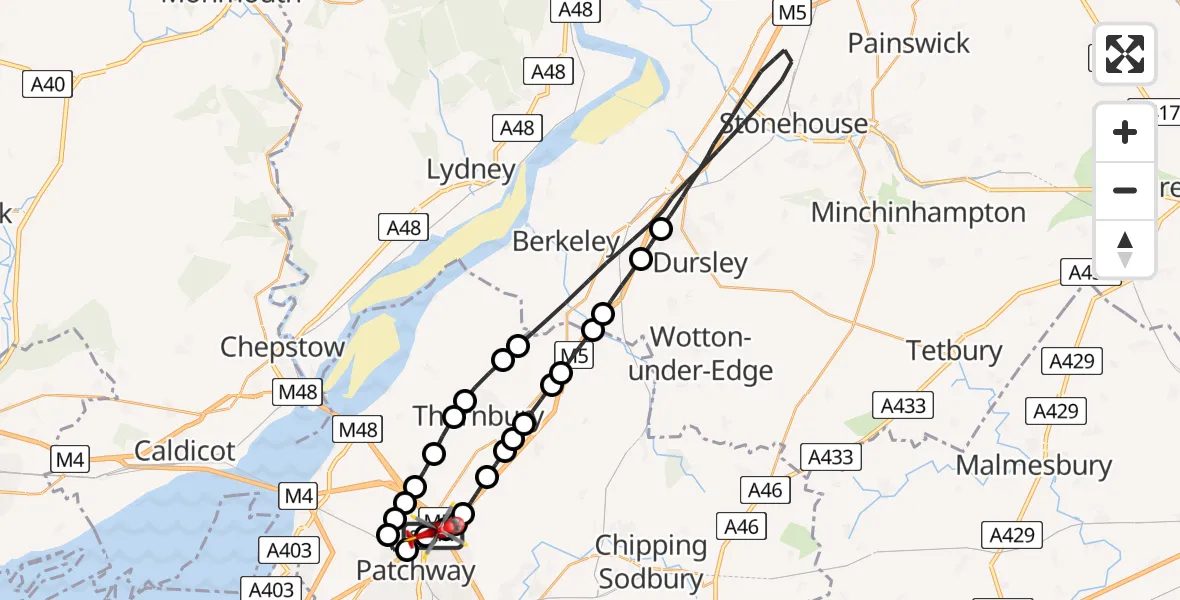 Flight route Air Ambulance Helicopter Almondsbury Helicopter Base - Almondsbury Helicopter Base, 06 May 2026, 11:28