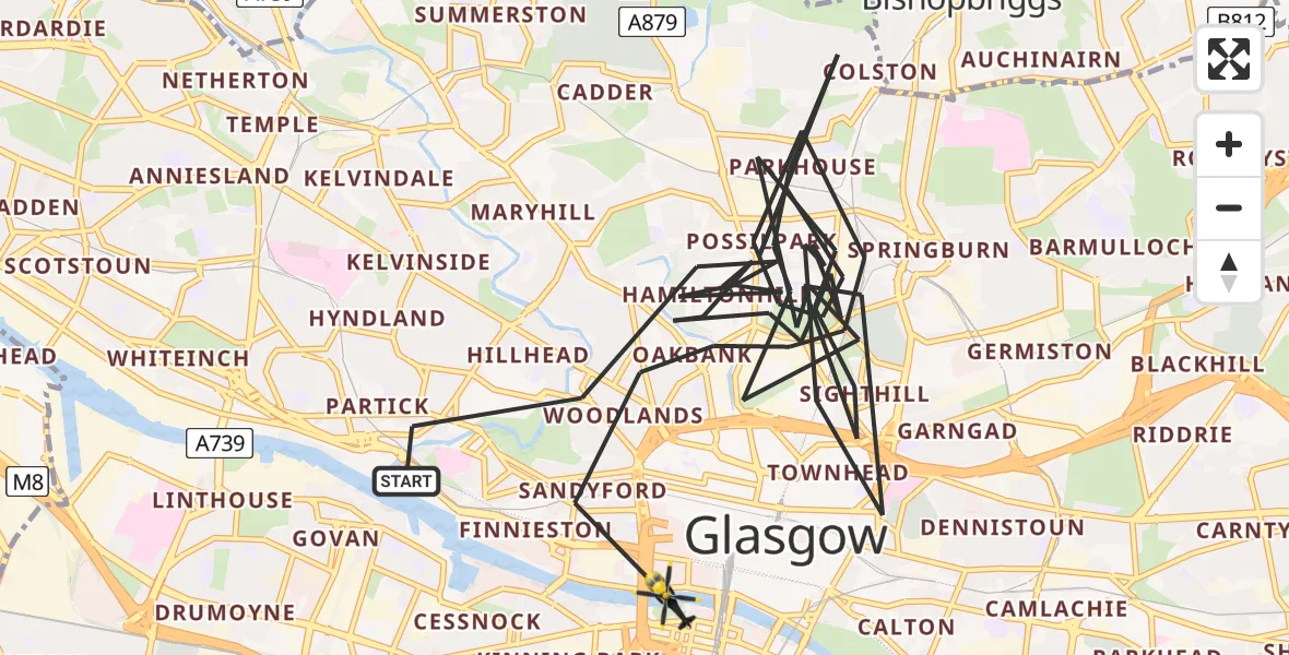 Flight route Police Helicopter Glasgow - Glasgow, 06 May 2026, 11:29