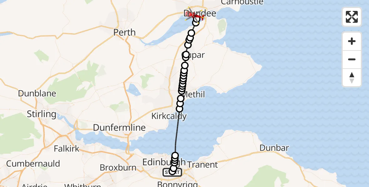 Flight route Air Ambulance Helicopter RIE Rooftop - Dundee, 06 May 2026, 11:36